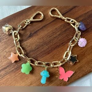 Purse Charm Chain Gold Tone Butterfly Mushroom Colorful New Bag Flower Shell